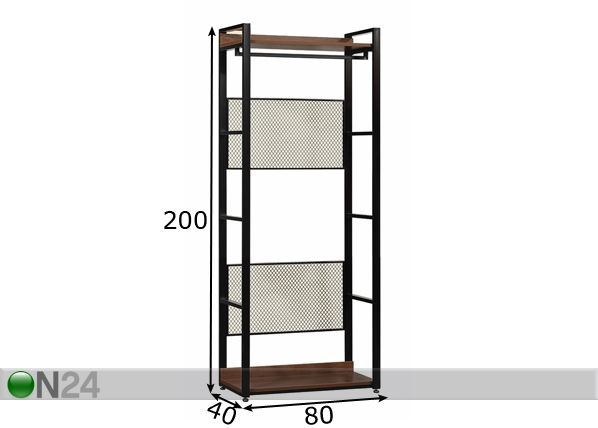 Vaatekaappijärjestelmä 80x200 cm (2 hyllyä + 2 tankoa) mitat