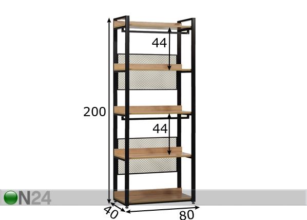 Vaatekaappijärjestelmä 80x200 cm (5 hyllyä + 2 tankoa) mitat
