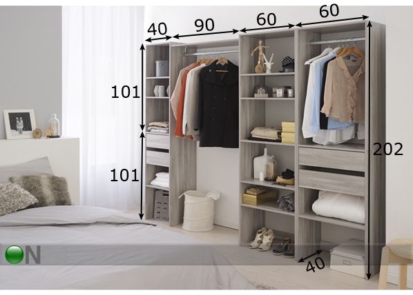 Vaatekaappijärjestelmä EASY DRESS mitat