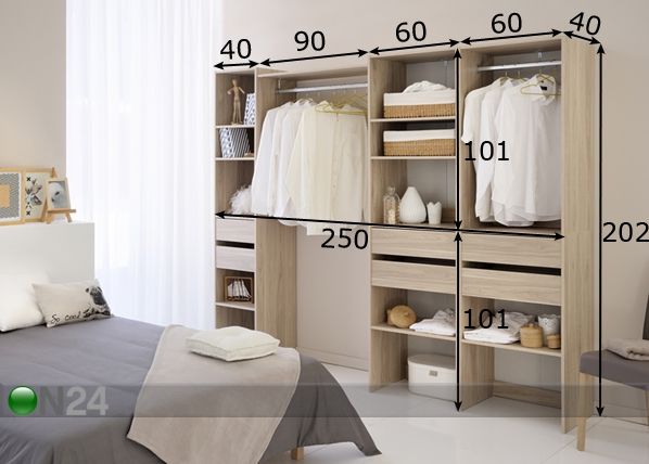 Vaatekaappijärjestelmä EASY DRESS mitat