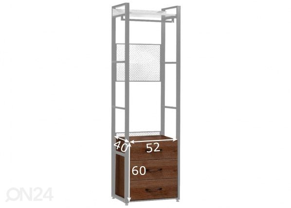 Vaatekaappijärjestelmän 3-osainen laatikosto (60 cm, tumma) mitat