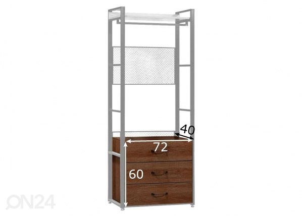 Vaatekaappijärjestelmän 3-osainen laatikosto (80 cm, tumma) mitat