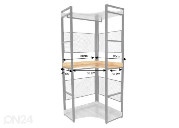 Vaatekaappijärjestelmän kulmahylly (vaalea) mitat