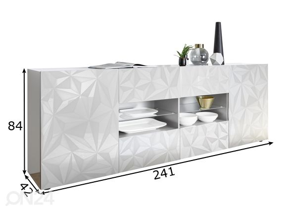 Valkoinen lipasto Prisma 241 cm mitat