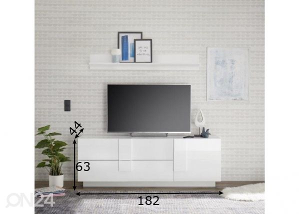 Valkoinen TV-taso Jupiter 182 cm mitat