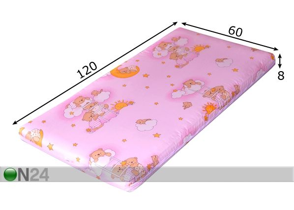Vauvapatja Teddy Bear 60x120 cm vaaleanpunainen mitat