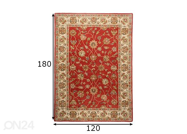 Villamatto Royal Ziegler 120x180, ruosteenpunainen/kerma mitat