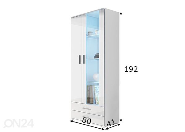 Vitriinikaappi 80 cm + LED valaistus mitat