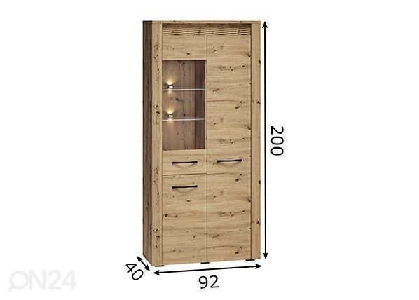 Vitriinikaappi Artis 92 cm mitat