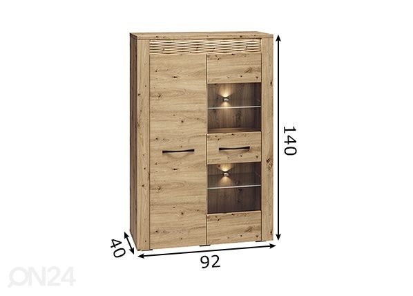 Vitriinikaappi Artis 92 cm mitat