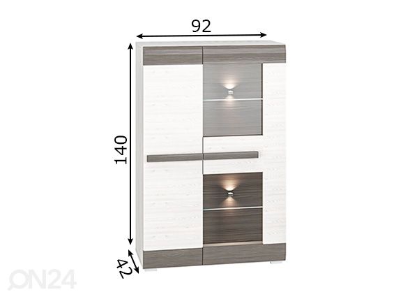 Vitriinikaappi Bianca 92 cm mitat