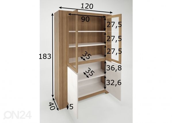 Vitriinikaappi Camton mitat