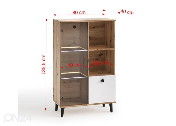 Vitriinikaappi Cleveland L80 mitat