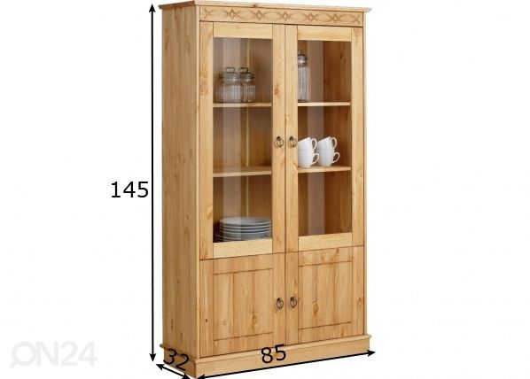 Vitriinikaappi Indra 85 cm mitat