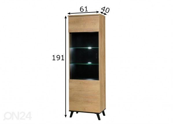Vitriinikaappi + LED-valaistus mitat