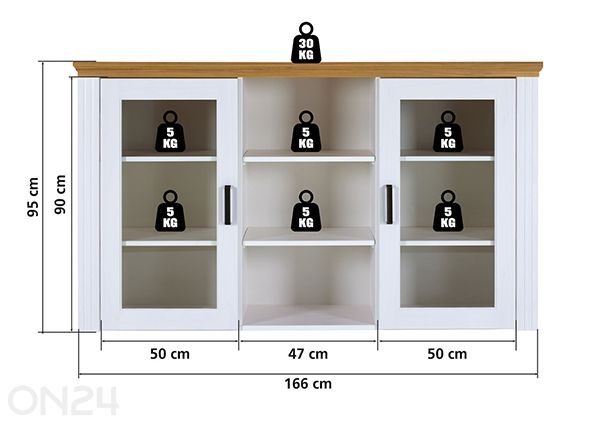 Vitriinikaappi Maluno 166 cm mitat