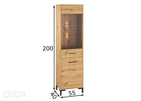 Vitriinikaappi Porto 55 cm mitat