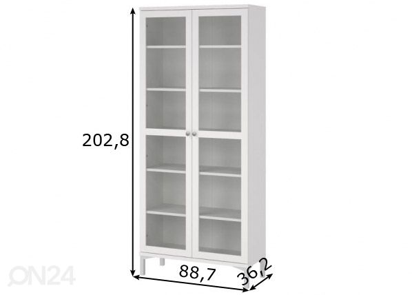 Vitriinikaappi Roma 88 cm, valkoinen mitat
