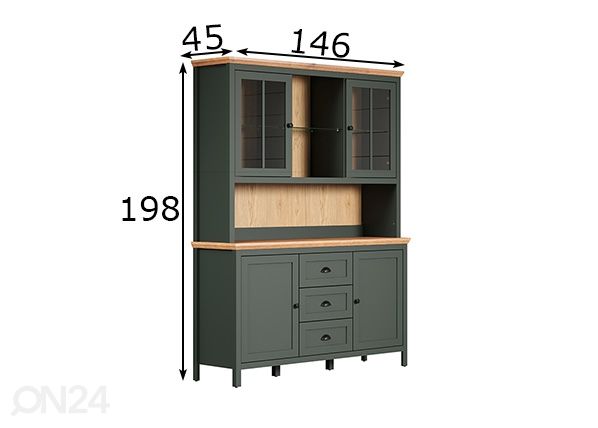 Vitriinikaappi Stanton 146 cm mitat