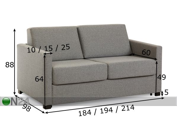 Vuodesohva FRANKE 140 cm joustinpatjalla mitat