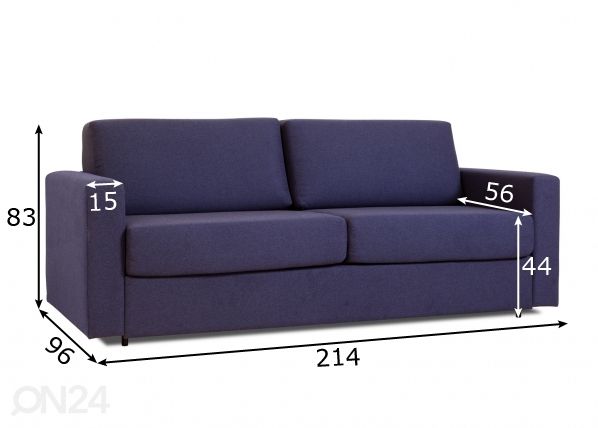Vuodesohva Franke + Memory foam patja 160 cm mitat