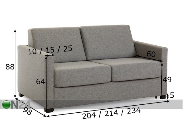 Vuodesohva jFRANKE joustinpatjalla 160 cm mitat
