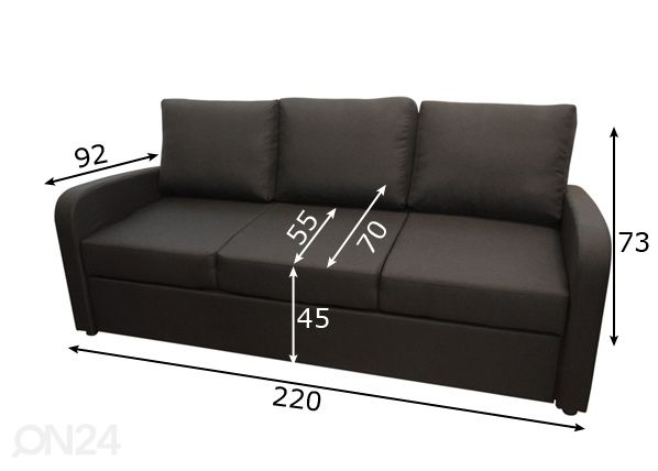Vuodesohva Karet XL 3-istuttava mitat
