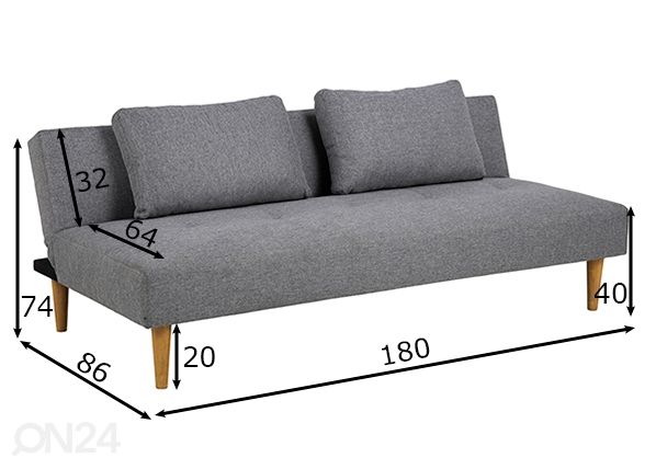 Vuodesohva Mesa mitat