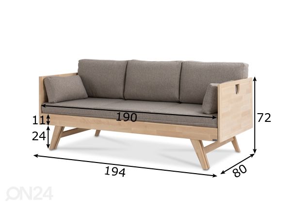 Vuodesohva Notte, koivu 190x75/140 cm mitat