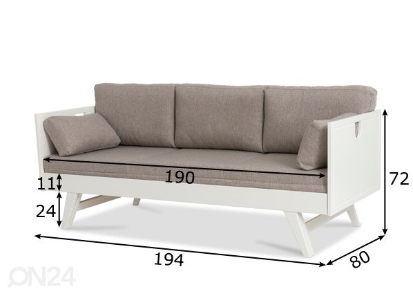 Vuodesohva Notte, koivu 190x75/140 cm mitat