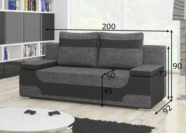 Vuodesohva vuodevaatelaatikolla mitat