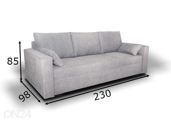 Vuodesohva vuodevaatelaatikolla mitat