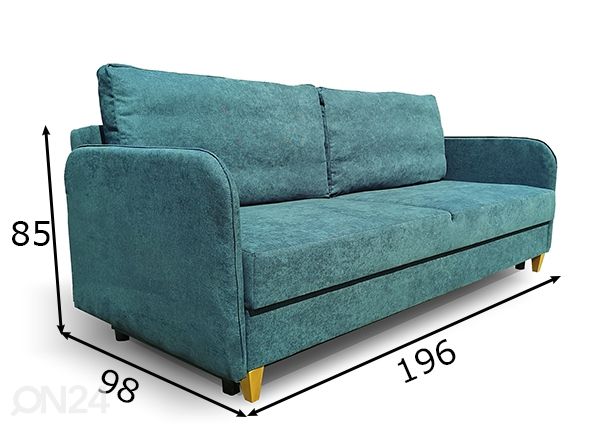 Vuodesohva vuodevaatelaatikolla mitat