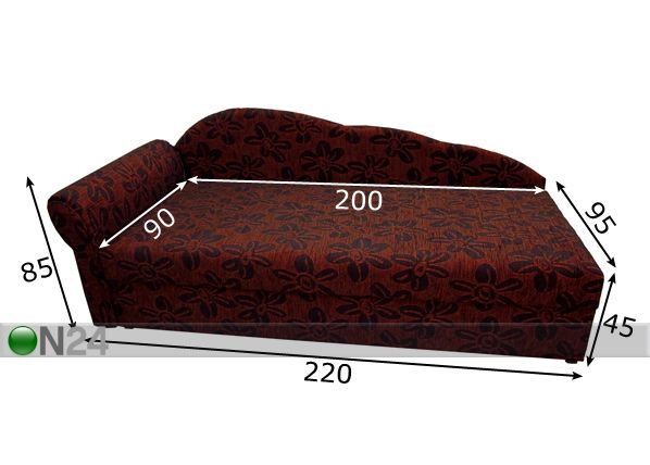 Vuodesohva vuodevaatelaatikolla HELGA 90x200 cm mitat