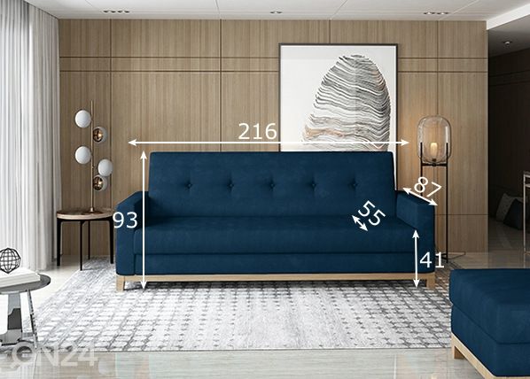 Vuodesohva vuodevaatelaatikolla Selene mitat