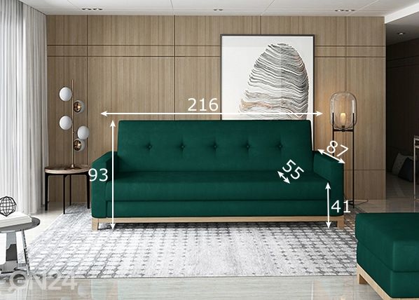 Vuodesohva vuodevaatelaatikolla Selene mitat