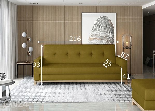 Vuodesohva vuodevaatelaatikolla Selene mitat