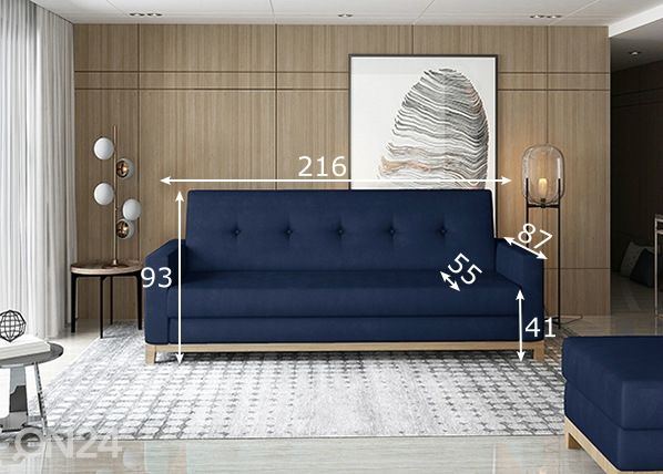 Vuodesohva vuodevaatelaatikolla Selene mitat