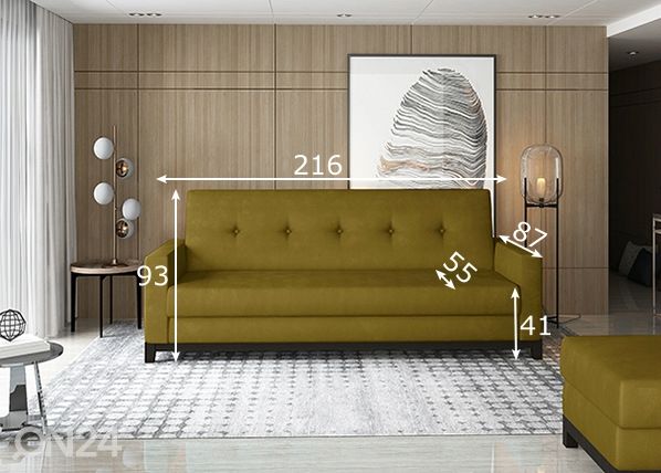 Vuodesohva vuodevaatelaatikolla Selene mitat