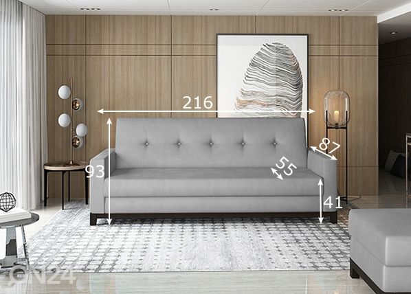 Vuodesohva vuodevaatelaatikolla Selene mitat