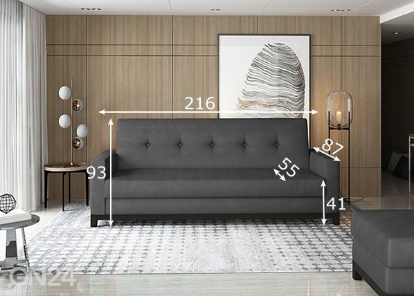 Vuodesohva vuodevaatelaatikolla Selene mitat