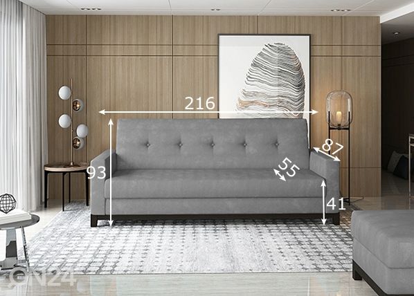 Vuodesohva vuodevaatelaatikolla Selene mitat