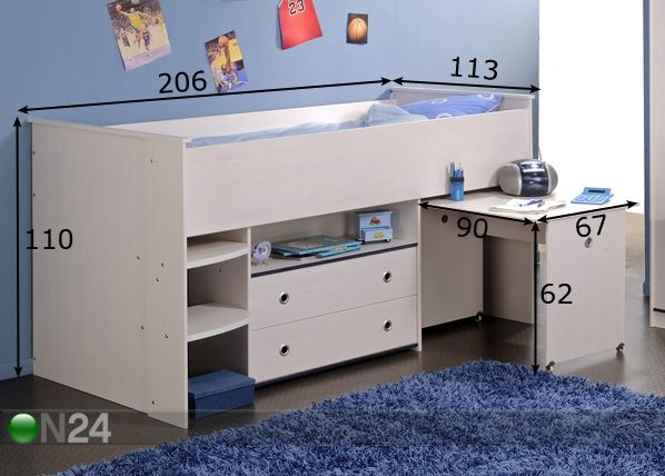 Yhdistelmäsänky SMOOZY 90x200 cm mitat