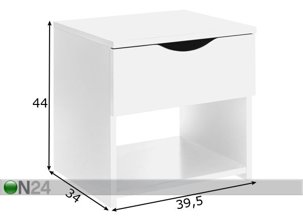 Yöpöytä LETTY WHITE mitat