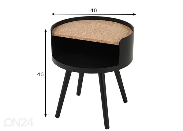 Yöpöytä / sivupöytä, korkki mitat