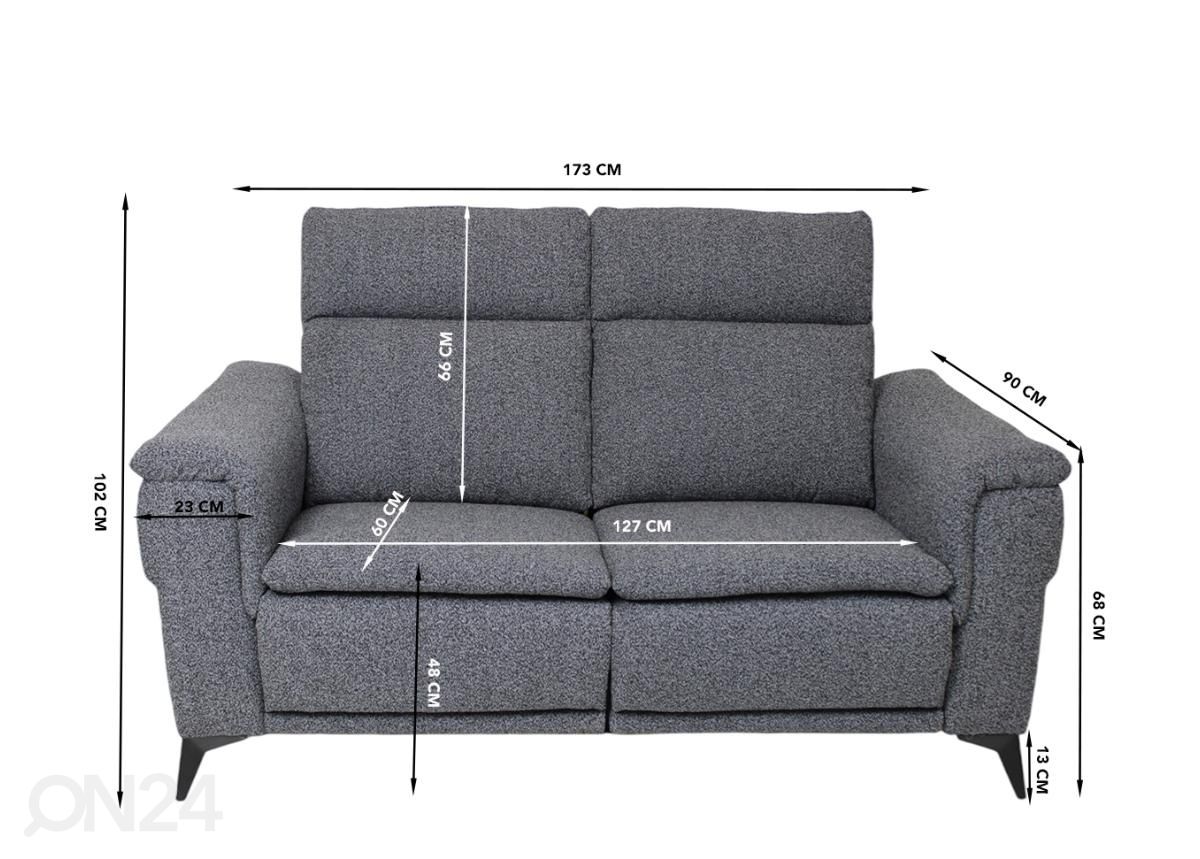 2-istuttava mekanismisohva recliner (sähköinen) kuvasuurennos mitat