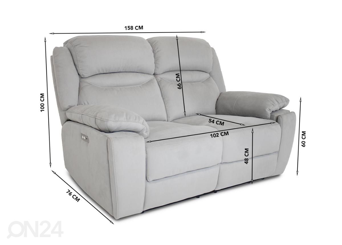 2-istuttava mekanismisohva recliner (sähköinen) kuvasuurennos mitat