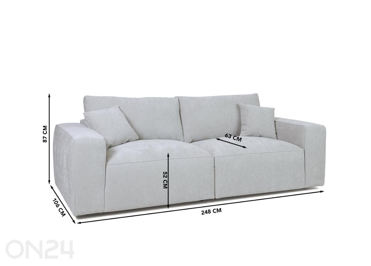 2-istuttava sohva Milan beige kuvasuurennos mitat
