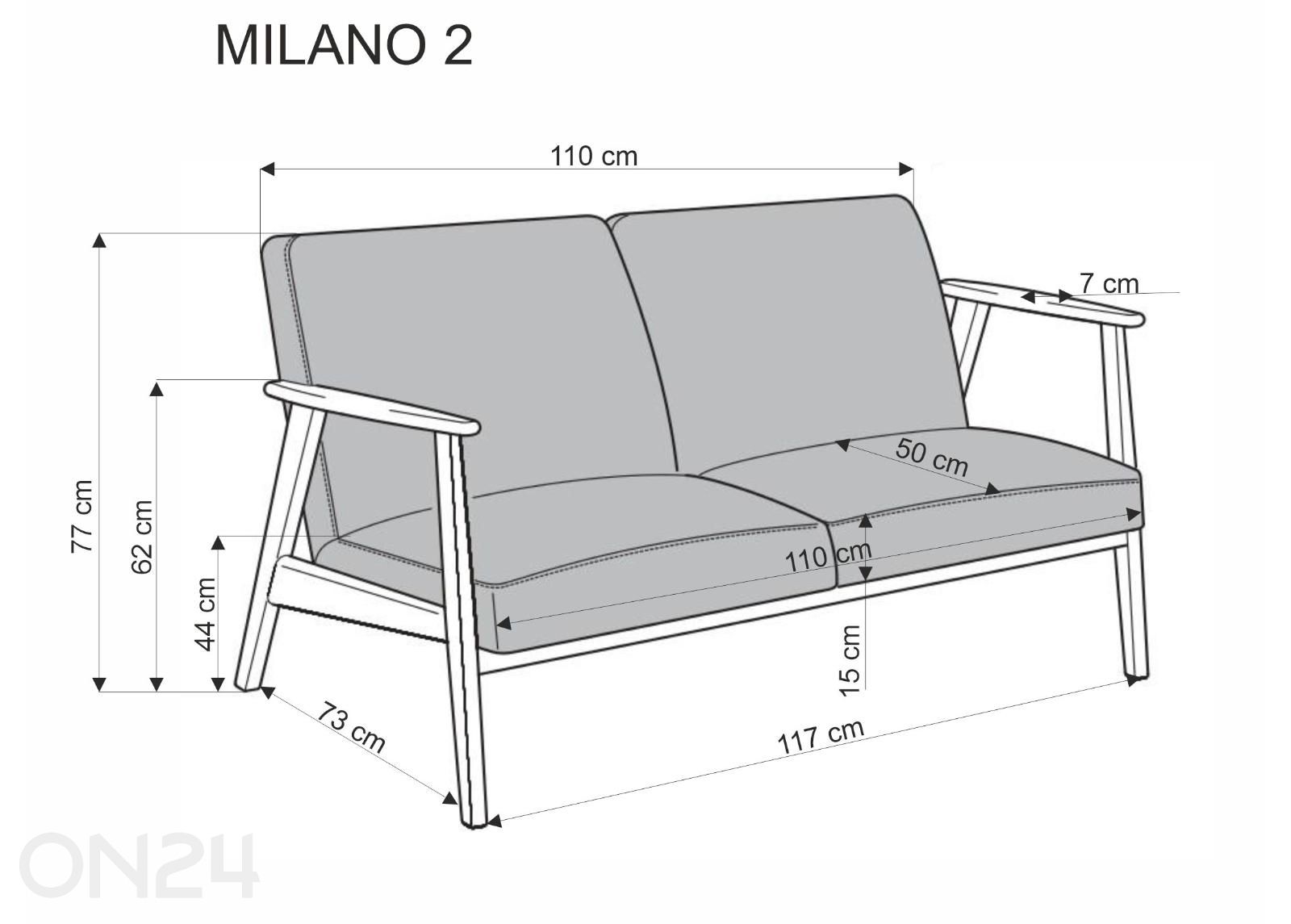 2-istuttava sohva Milano kuvasuurennos mitat