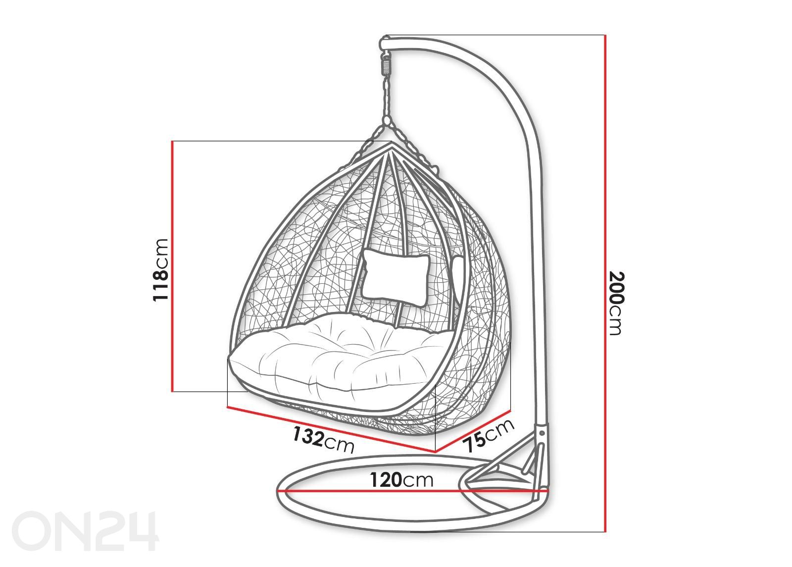 2-paikkainen riipputuoli Olivia kuvasuurennos mitat